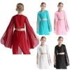 Elegant V Neck Crop Top for Girls: Split Flared Sleeves Classical Dance Top for Performance Practice