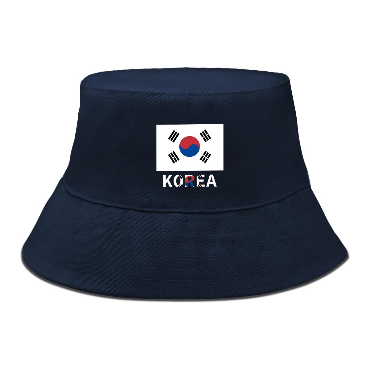 

South Korea Flag Print Bucket Hat , Patriotic Fisherman Hat Solid Color Wide Brim Foldable Basin Cap as the picture темно-синього кольору