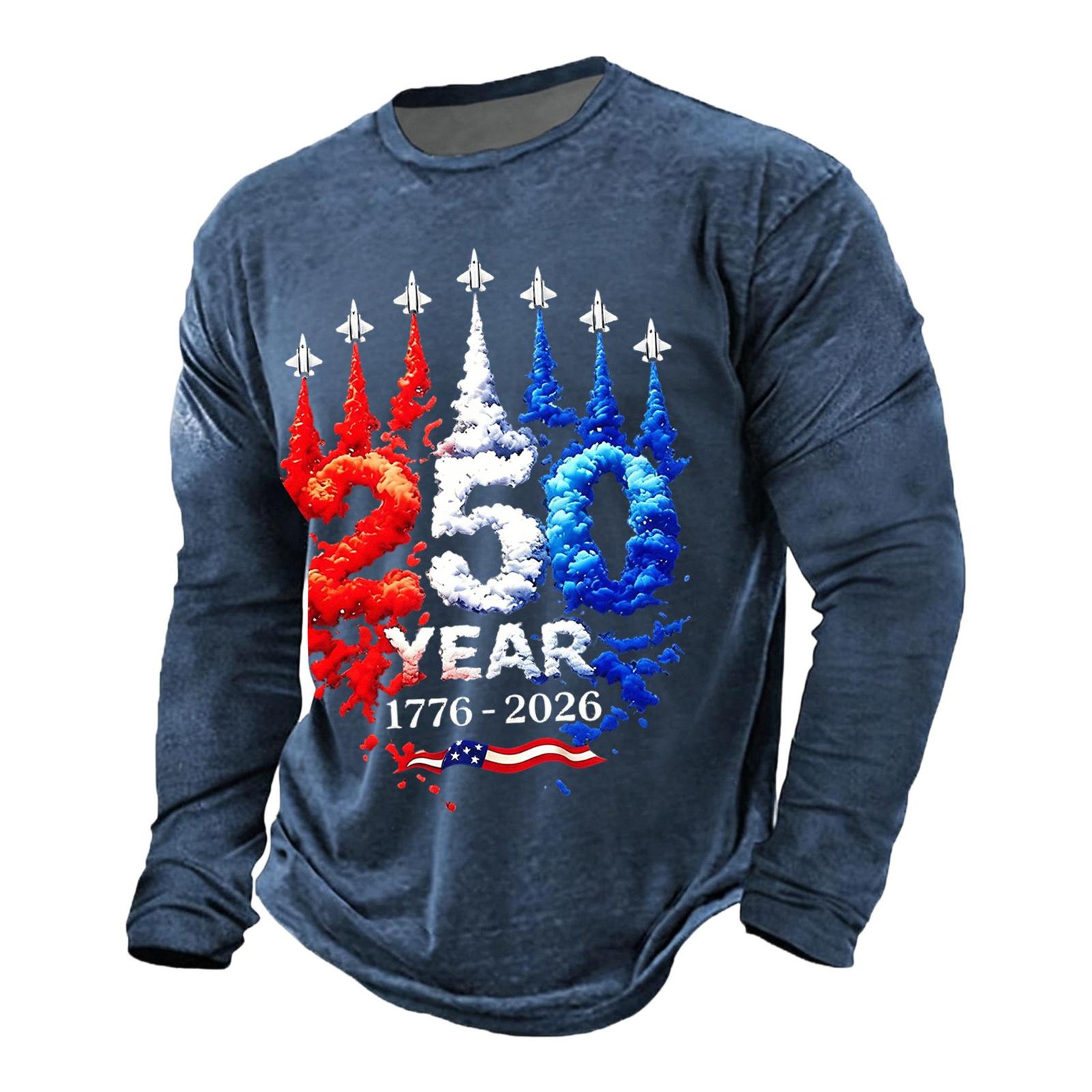 

Men s Casual Short Sleeve T-Shirt Commemorative Design for 250 Years 1776-2026 Independence Day Celebration Printed Graphic Tee XXXL тёмно-синий