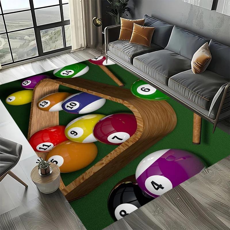 Large Washable Area Rug with Black Pool Ball 8 Design, Non-Slip Sofa Kitchen Toilet Carpet for Living Room Decoration