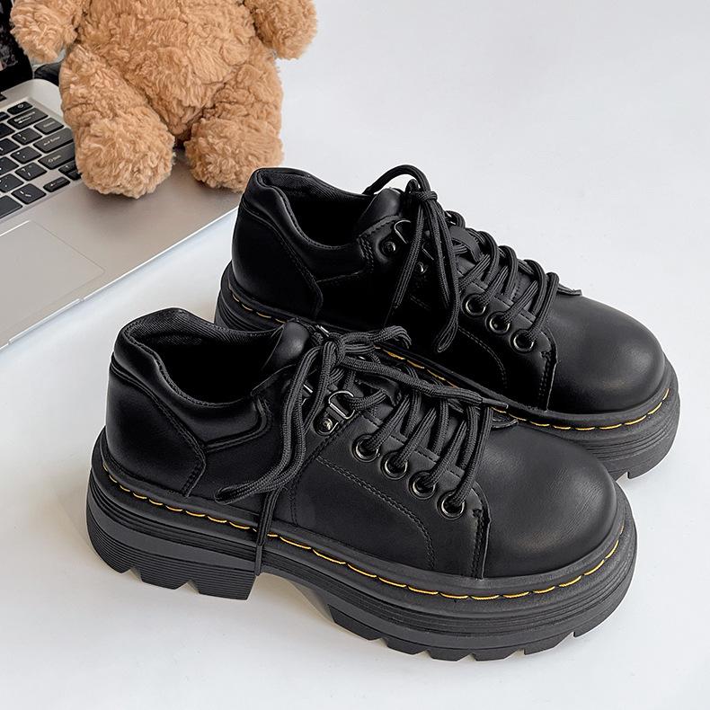 

Модные коричневые туфли в британском стиле на высокой платформе, кожаные туфли Мэри Джейн, женские, новинка 2025 года, осенне-зимние туфли 35 чёрный