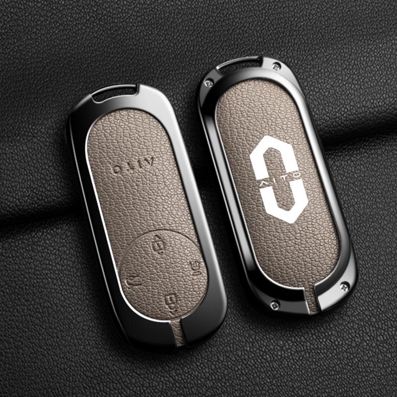 Huawei AITO M7/M5/M5ev Key Case: Genuine Leather Full-Coverage Key Shell & Buckle