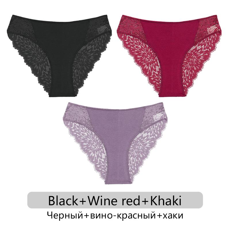 FINETOO 3ks/set Sexy krajkové kalhotky Dámské Květinové kalhotky S-XL Dámské spodky Spodní prádlo s nízkým pasem Krajkové spodní prádlo Dámské spodní prádlo 6 barev