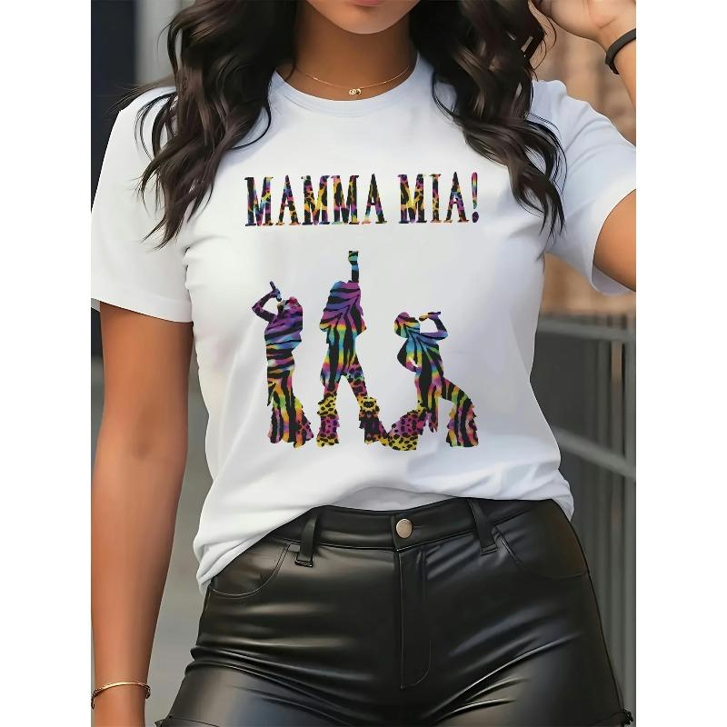 

Women s Soft Graphic Print T-Shirt Crew Neck Casual All Season Daily Top S белый