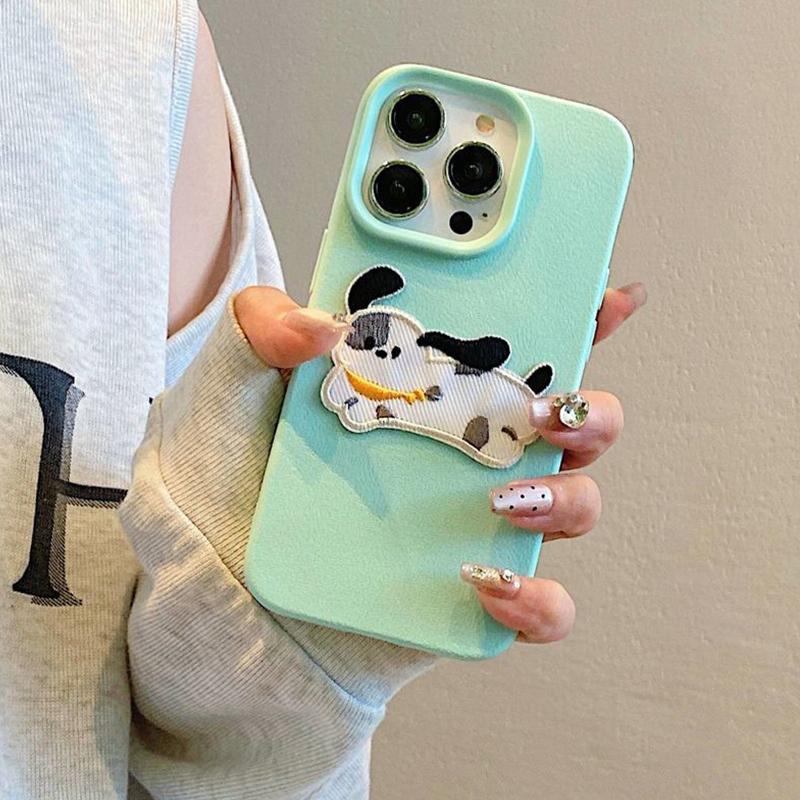 Korean Cute 3D Cartoon Embroidery Dog Lanyard Rope Phone Case For iPhone 17 16 15 14 13 11 12 Pro Max 16 Plus Funny Puppy Cover