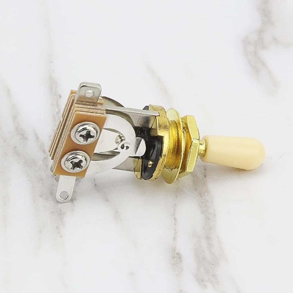FLEOR 3 Way Guitar Toggle Switch Pickup Selector Golden Metal with Cream Plastic Tip