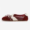 Fashion Luxury Designer Red Suede Leather Splicing Women's Sneaker Elegant Butterfly Knot Ballet Flats Light Comfortable Sports Shoes