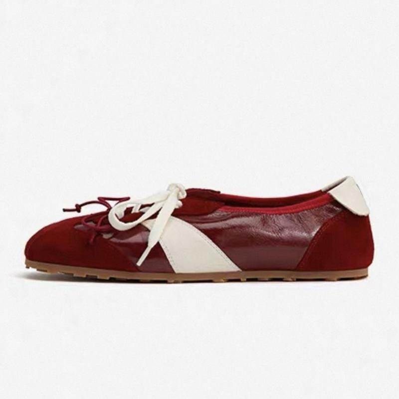 Fashion Luxury Designer Red Suede Leather Splicing Women's Sneaker Elegant Butterfly Knot Ballet Flats Light Comfortable Sports Shoes