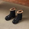 7cm British Style Leather Ankle Boots Warm Winter Fall Round Toe Chunky Heel Side Zip Booties