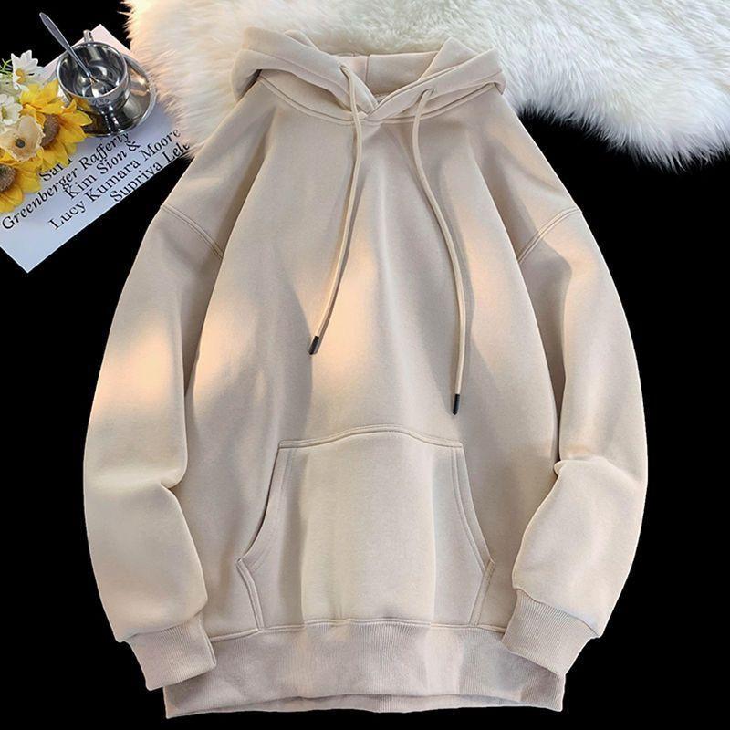 Unisex Oversized Hooded Sweatshirt Solid Color Warm Fleece Lined Casual Pullover Winter