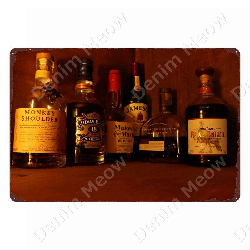 Whisky Märke Vintage Metallskyltar Man Cave Plåtskyltar After Hours Dekor för Bar Pub Klubb Alkohol Vodka Väggdekoration ZSS103