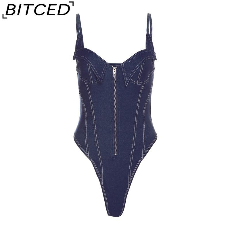 BITCED Летний Женский Уличный Стиль Сексуальный Обтягивающий Комбинезон На Бретельках L синий