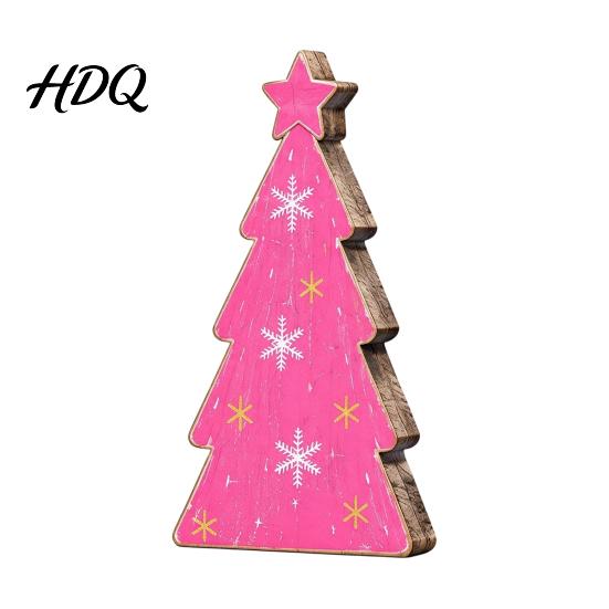 Holiday Party Centerpieces Pink Christmas Tree Wooden Figurine Snowflake Polka Dot Tabletop Decor Romantic Decorations Festive Home Ornament