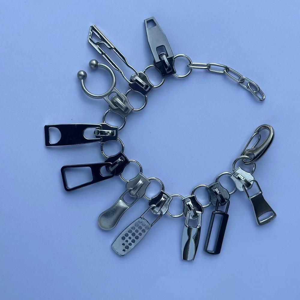 Cyber Punk Zipper Bracelet Fringe Chain Head Y2k Hip Hop Choker Men's Women's Fashion Trend Personality Jewelry Gift