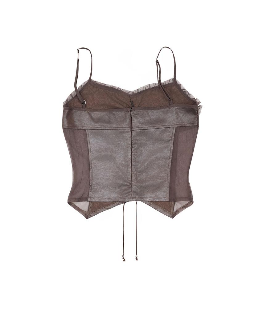 NO EXTRA TOUCH Corset Leather Sleeveless (Brown) / 26Fwsl001Br