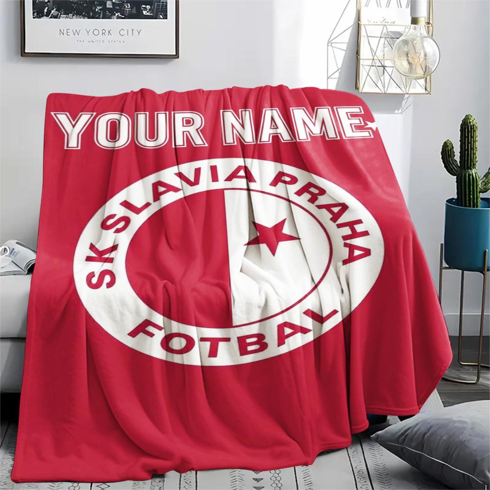 1 STuks Gepersonaliseerde Naam SK Slavia Praag Patroon Flanellen Deken Geschikt Voor Alle Seizoenen voor Huisdecoratie Warmte en Comfort Cadeaus Vakantiecadeau