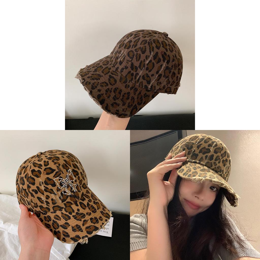 American Retro Leopard Print Embroidered Baseball Cap With Curved Brim For Women Sunshade