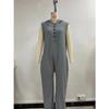 Women's Summer Casual Hooded Jumpsuit Loose Half Button Tapered Leg Romper Overall Pants