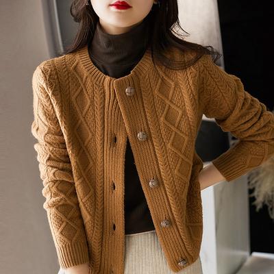 Spring and Autumn Sweater Loose Joker Lazy Wind Vintage Twisted Knitted Cardigan Jacket Solid Color Bottoming Shirt