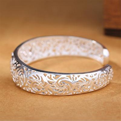 New National Wind Pattern Female Bracelets 925 Sterling Silver Jewelry European Style Hollow Flower Opening Bangles SB197