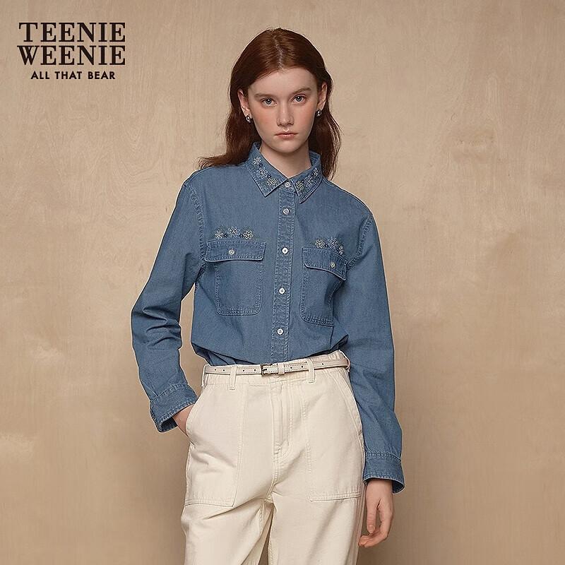 Teenie Weenie Women s Flower Embroidered Denim Shirt M