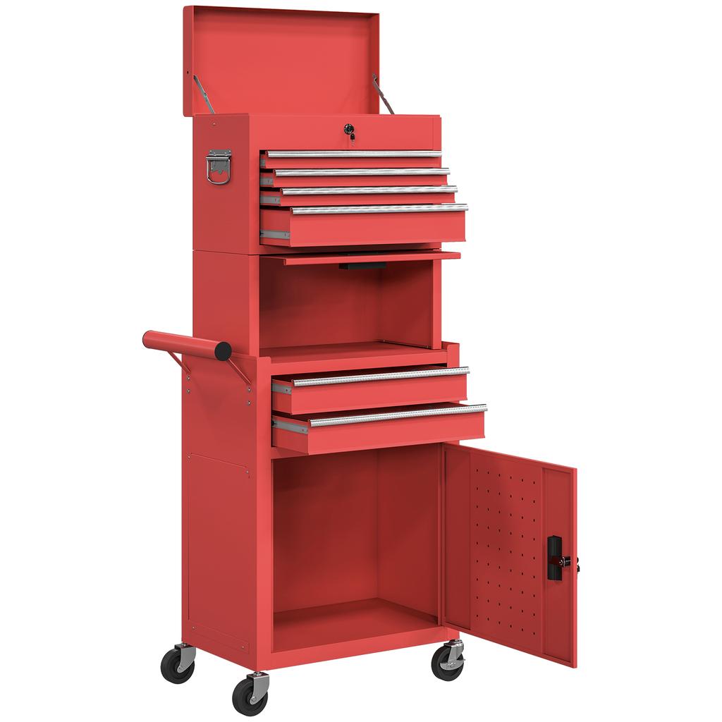 Three-Part Steel Locking Tool Chest - Red