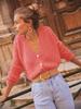 Damen V-Ausschnitt Mohair Cardigan - Langarm, Lochmuster, einfarbige Basis für Frühling & Herbst