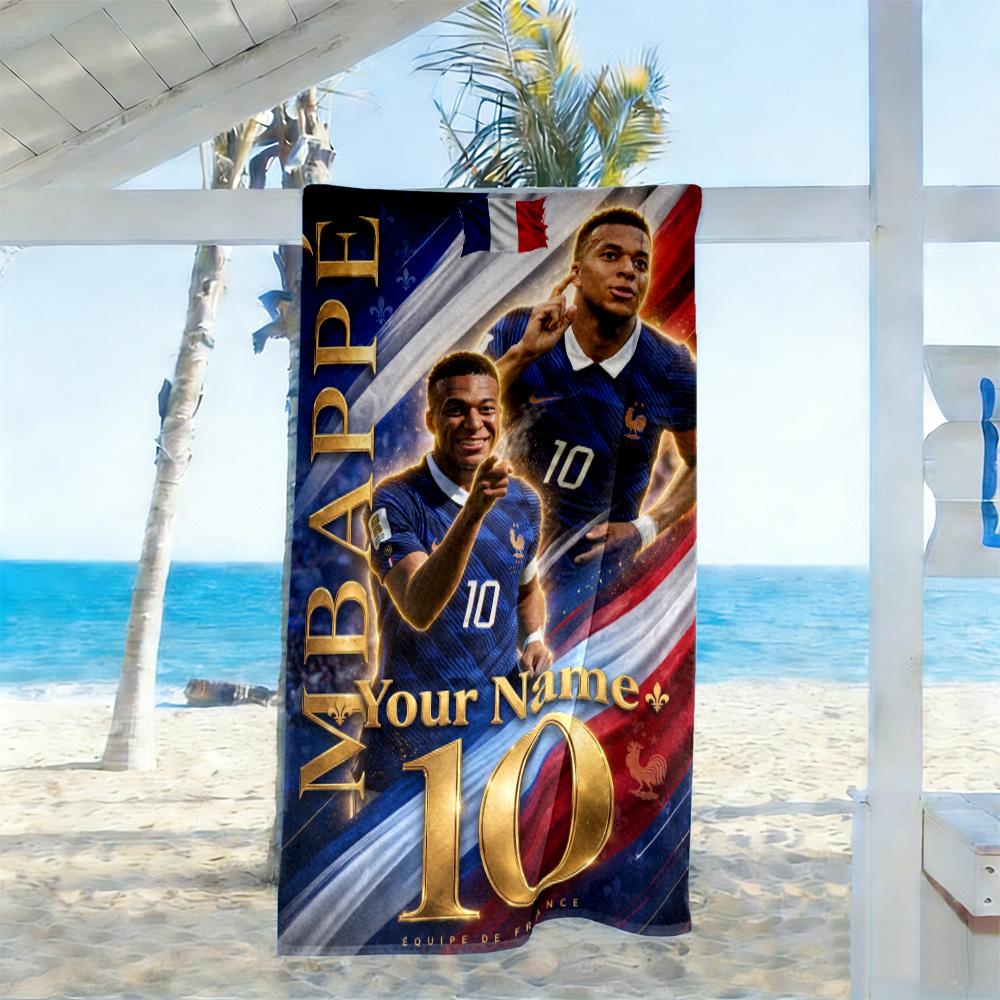 Mbappé Customize Text Beach Towel Super Soft Microfiber Quickdry Fabric Suitable for Swimming Gym Camping Yoga Vacation