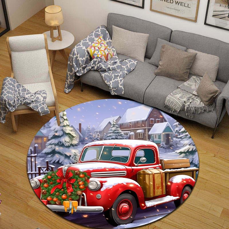 Boho Red Vintage Truck Christmas Wreath Snow Cozy Rug, Classic Red Artistic Flair, Nice Choice for Bedroom Floor and Closet Area with Cool