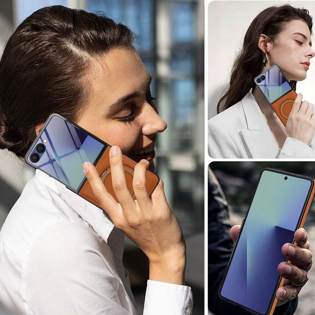 For Magsafe Charging Case for Samsung Galaxy Z Flip 7 6 Flip 5 Flip 4 3 Magnetic Rotating Bracket Cover Tempered Glass Film