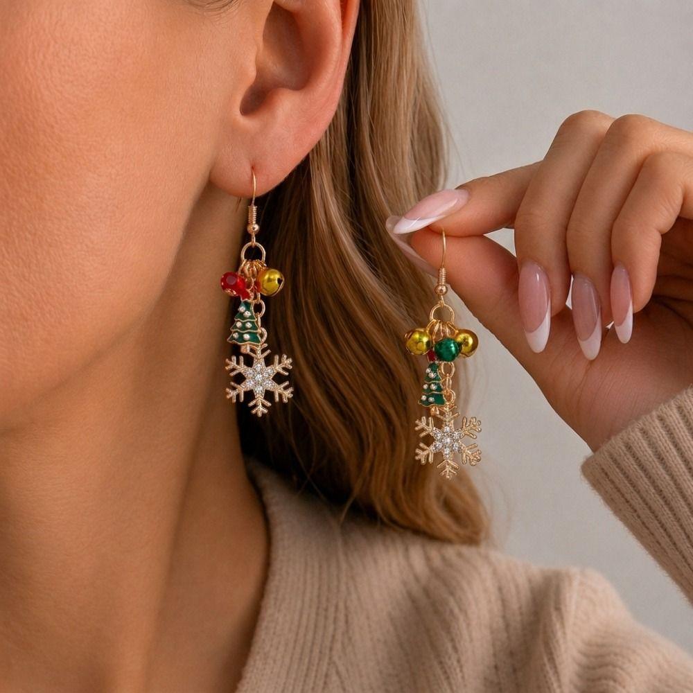 Bell Xmas Drop Dangle Stud Rhinestone Christmas Jewelry Sweet Christmas Earrings  Christmas