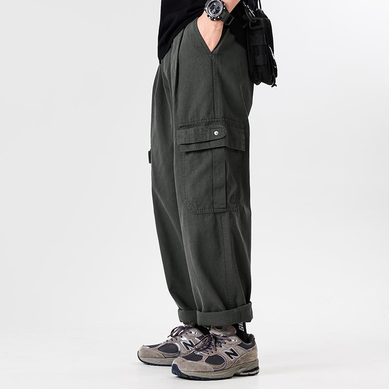 Khaki Overalls Men's Autumn New Loose Trendy Brand Wide-leg Pants Multi-pocket Straight Casual Pants