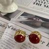 French retro Maillard small ball stud earrings women's antique Acacia red bean ear buckle temperament versatile earrings