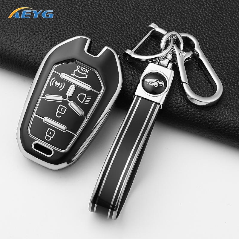Soft Tpu Car Remote Key Case Cover Shell Fob For Ssangyong Rexton Y400 Y450 G4 5 Buttons Protector Keyless Keychain Accessories