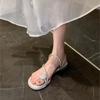Pearl Sandals Summer Cool Slippers Shoe Cover Toe Flat Bottom Summer Outerwear Fairy Year Rhinestones