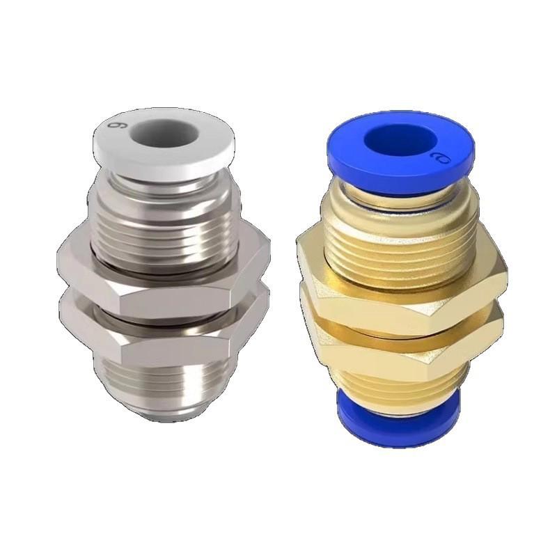 304 Stainless Steel Quick Push-In Pneumatic Tube Panel Mount Connector, External Thread, PM Sizes: 4, 6, 8, 10mm