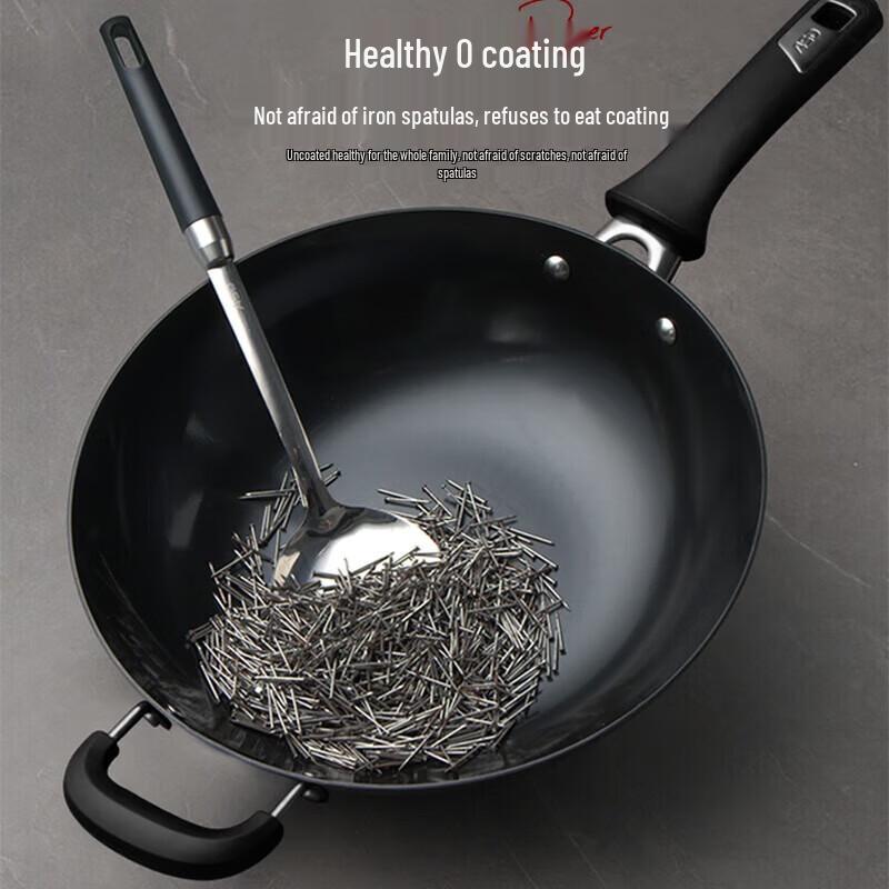 ASD 34cm Flat Bottom Cast Iron Wok