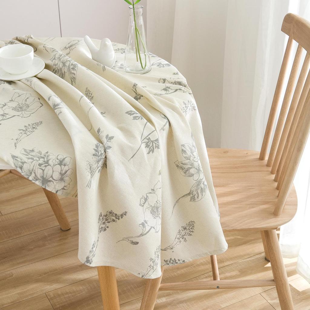 Yimanqiyun Round Cotton Linen Tablecloth with Floral Sketch Print