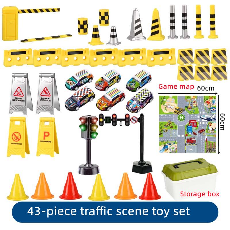 Cross-Border Traffic Simulation Toy Set with Cone, Speed Bump, Parking Lot Barrier, Water Barrier, and Warning Signs