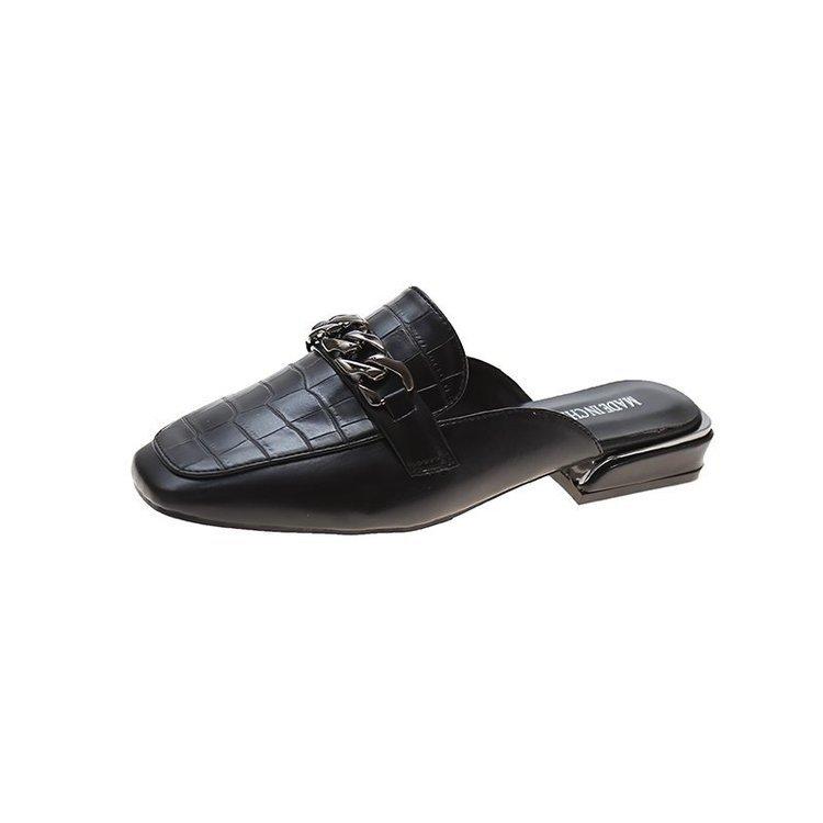 Muller Schuhe Damen Frühling und Sommer Neu Außenhandel Große Größe Tasche Kopf Halber Pantoffel Vielseitig Quadratischer Kopf Niedriger Absatz Coole Hausschuhe