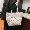 Fashion Cherry Print Nylon Shoulder Bag for Women Large Capacity Multi-Pocket Tote Handbag Versatile Outing College Bag