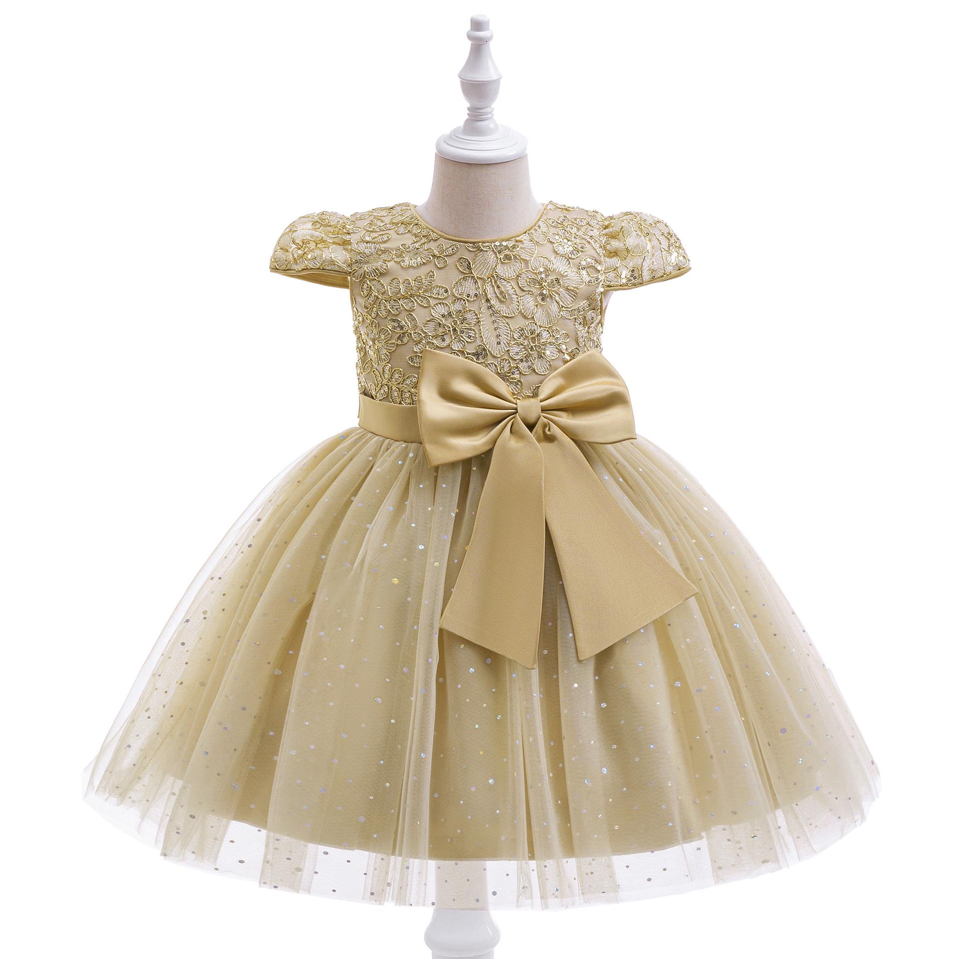 

Платье принцессы с пышным бантом для девочек - Платье для выступлений и платья для девочек-цветочниц для детей маленького/среднего возраста 120cm/5Y