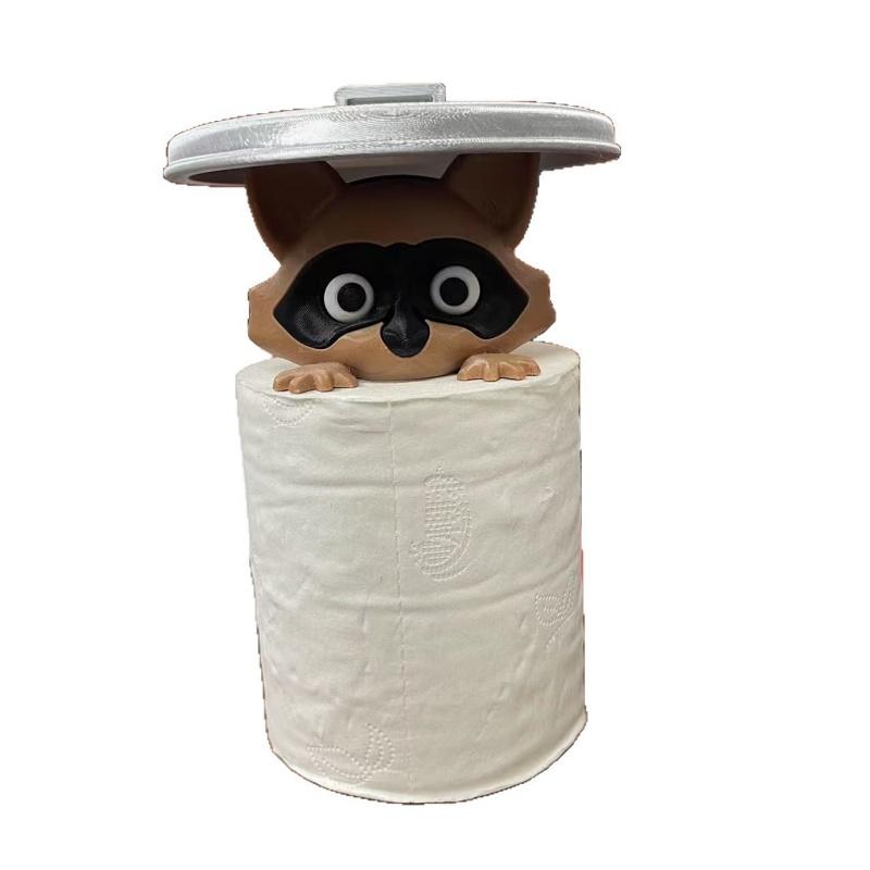 Niedlicher Waschbär-Toilettenpapierhalter, verspielte Badezimmerdekoration mit Mülleimerdeckel, einzigartige Geschenkidee, lustiges Wohnaccessoire, neu