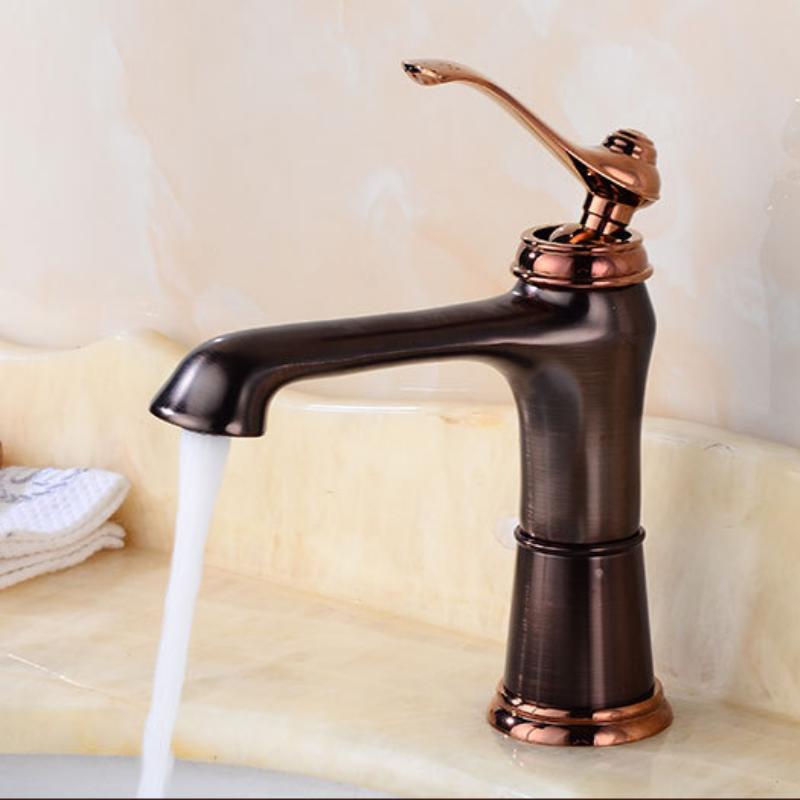 European Style Black Retro Hot and Cold Mixed Water Basin Faucet Copper Alloy Antique Topaz Wash Basin Faucet Bathtub Faucet