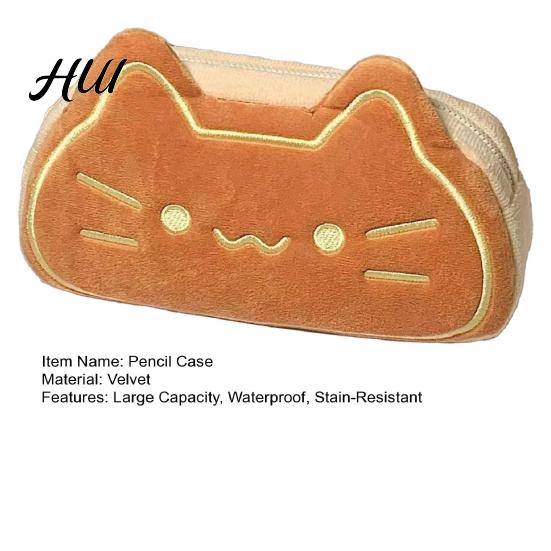 Large Storage Pencil Pouch Plush Cat Case Cute Animal School for Kids Capacity Stationery Bag Smooth Zipper Spacious Organizer Three-dimensional