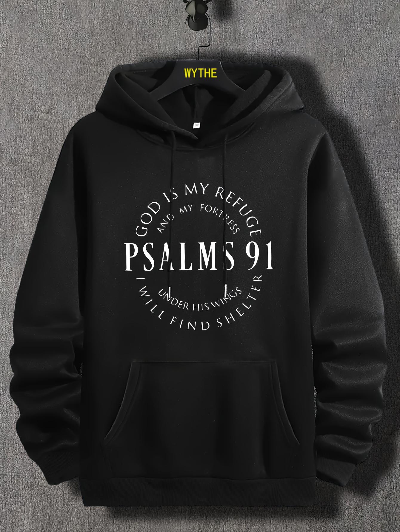 Stylish Psalms 91 Graphic Hoodie Loose Fit with Kangaroo Pocket Drawstring and Trendy Design Unisex 4XL