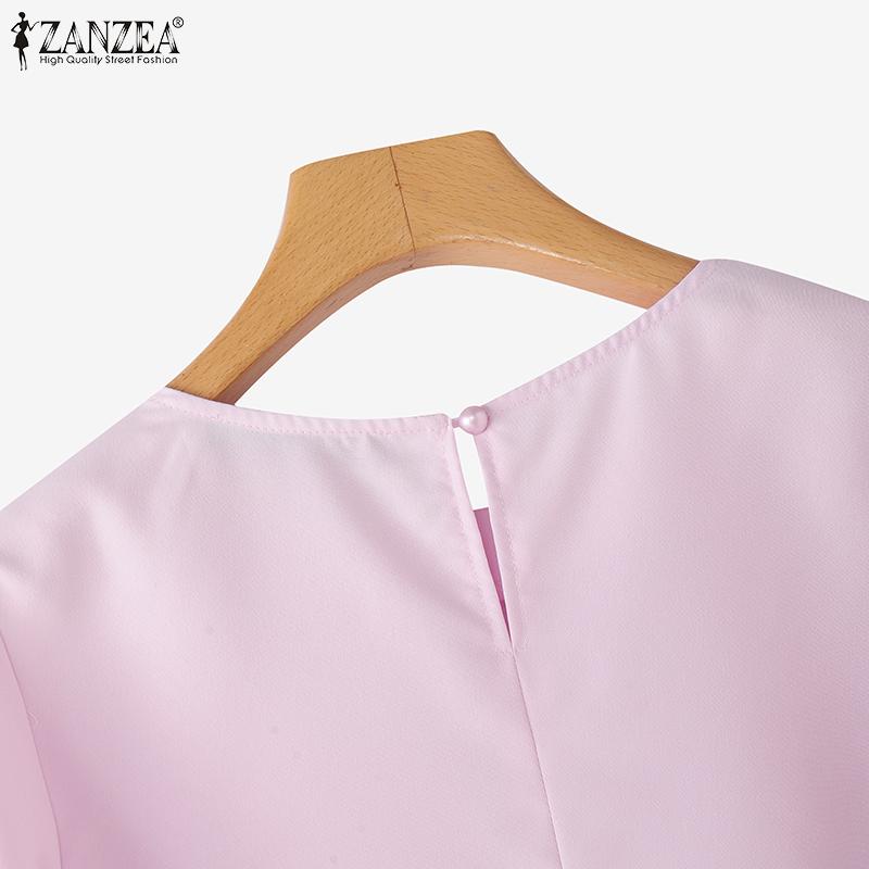 ZANZEA Women Casual Round Neck Solid Color Loose 3/4 Sleeve Blouse