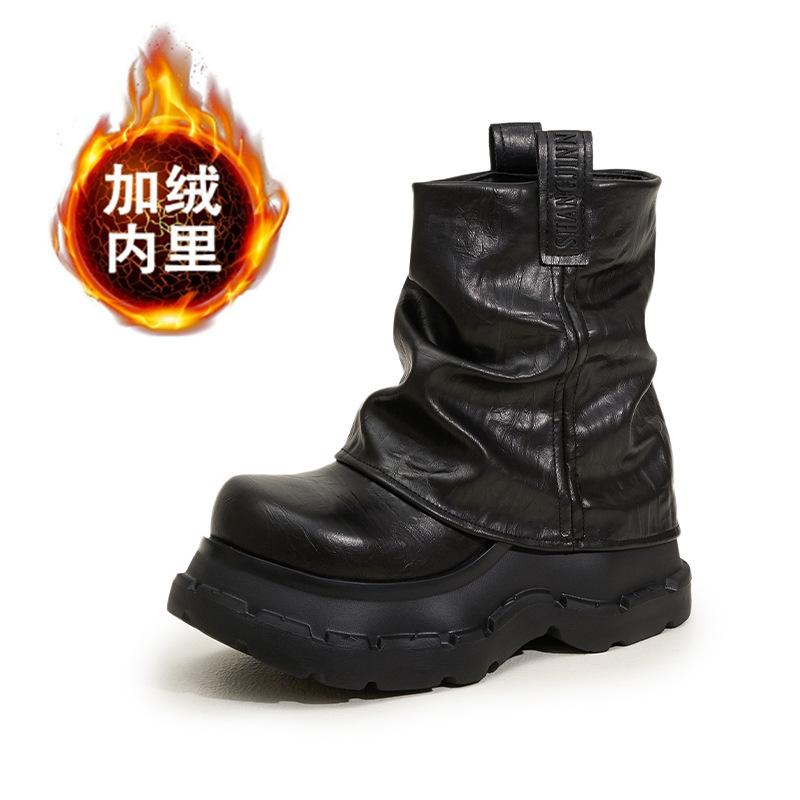 

Флисовые теплые полусапожки женские 2025 осень и зима новые средней длины сапоги-чулки с эффектом сборки сапоги на внутренней платформе универсальный рукав брючный т 39