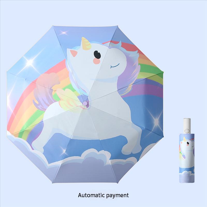Cartoon Children'S Folding Umbrella Fully Automatic Rebound-Proof Safety Three-Fold Primary School Student Umbrella