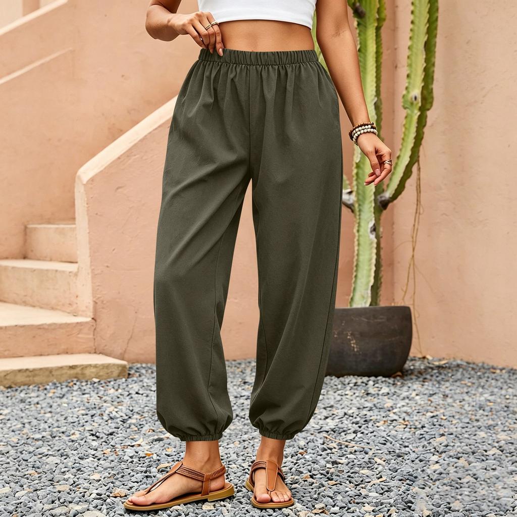 Women's Fashion Elastic Waist Casual Pants Loose Daily Haren Pants